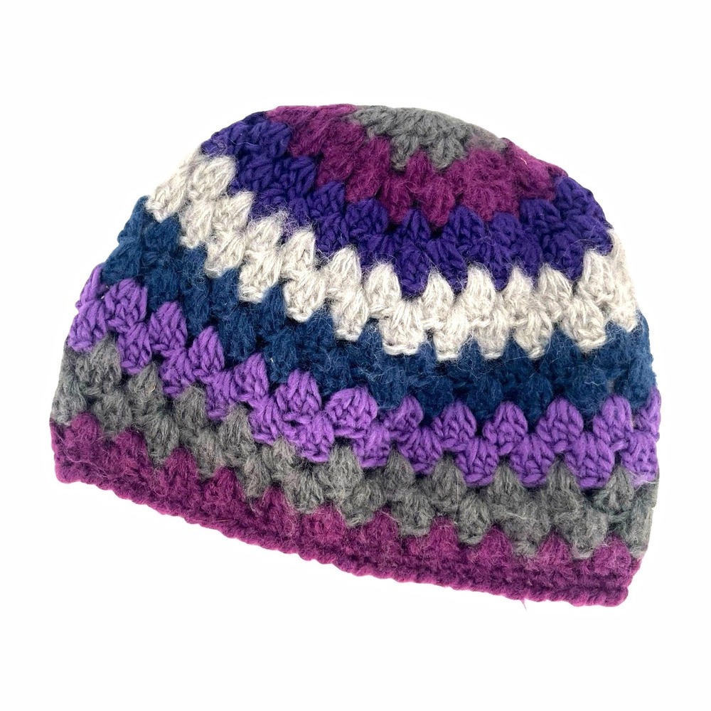 OP Ocean Pacific Crochet Beanie One Size Purple Gray Blue Multicolor Knit Hat